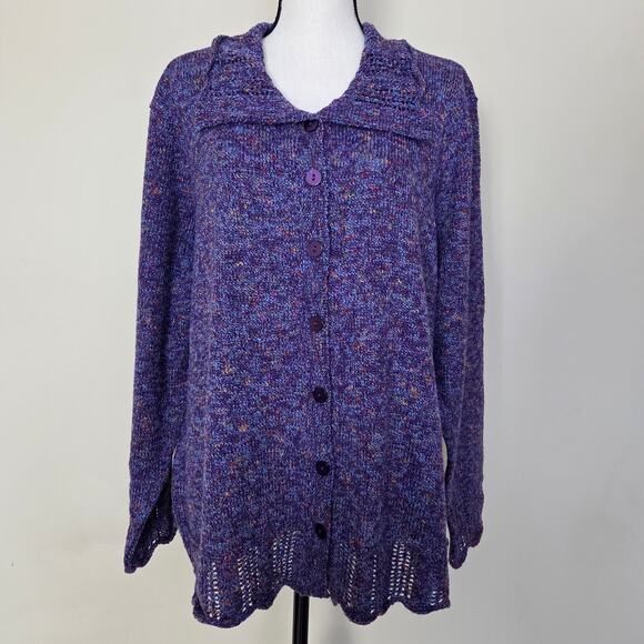 NWT CJ Banks 2X Cardigan Sweater Button Scalloped Long Sleeve Collar Purple - Picture 2 of 16